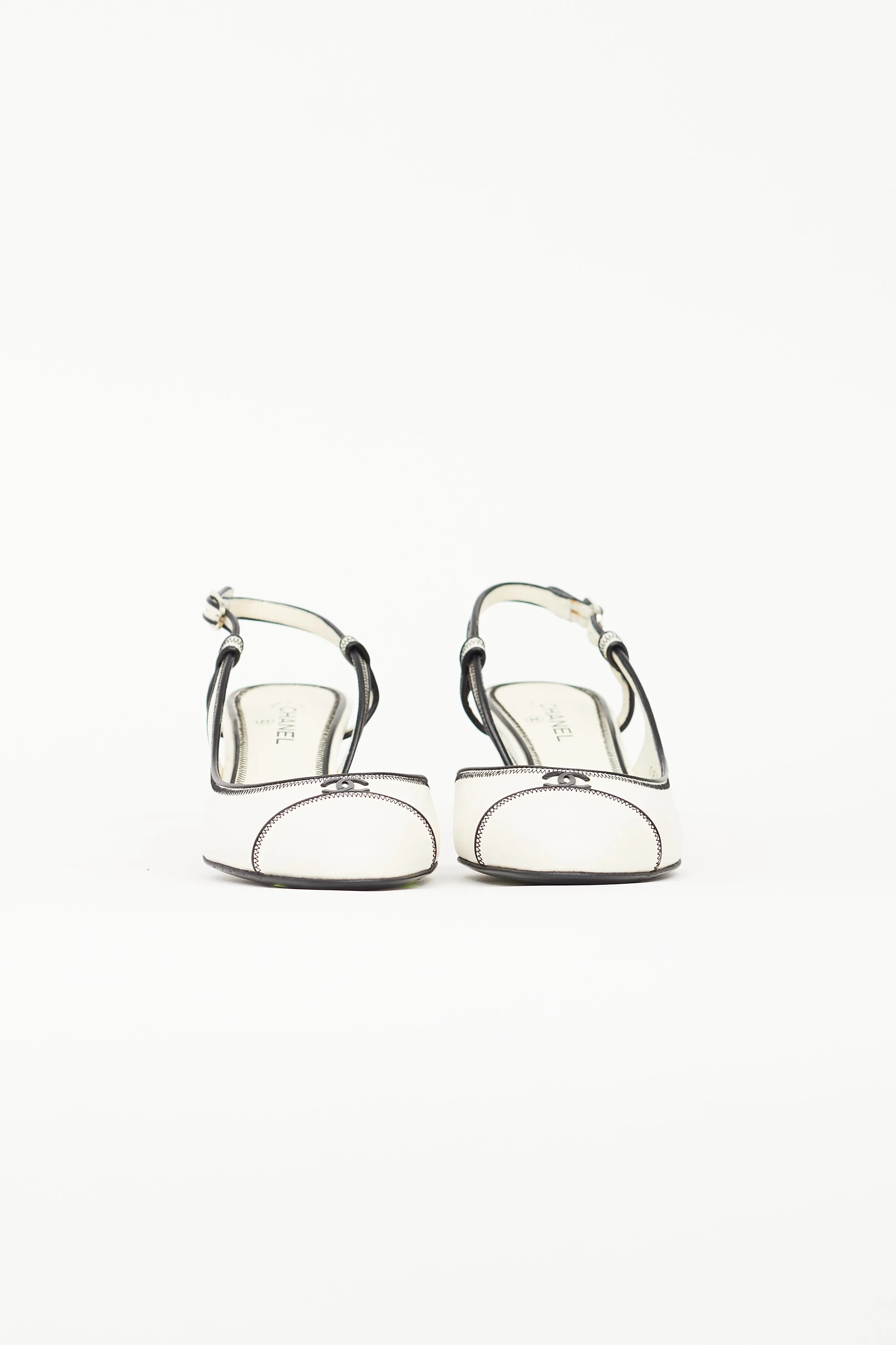 White & Black Slingback Heel