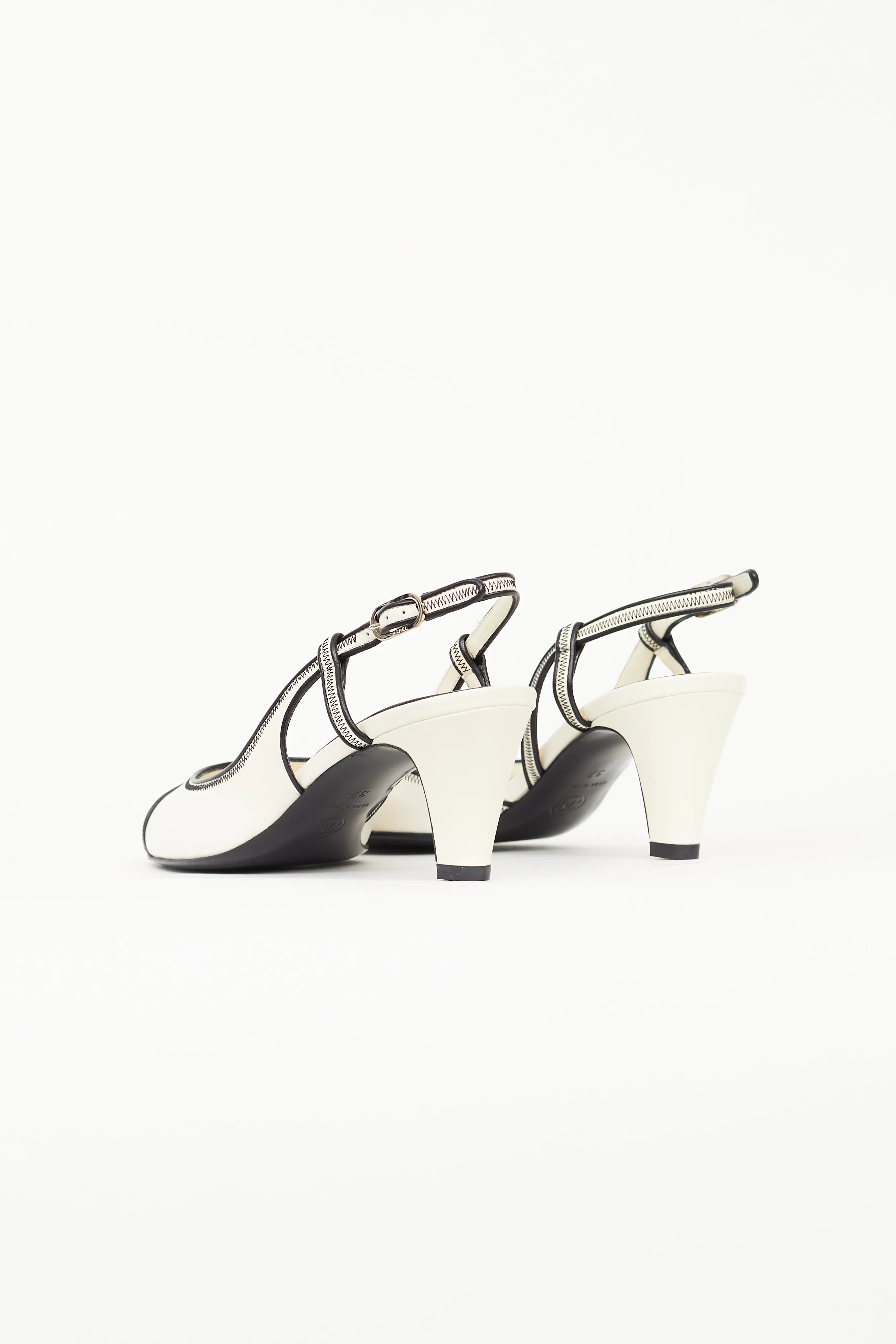 White & Black Slingback Heel