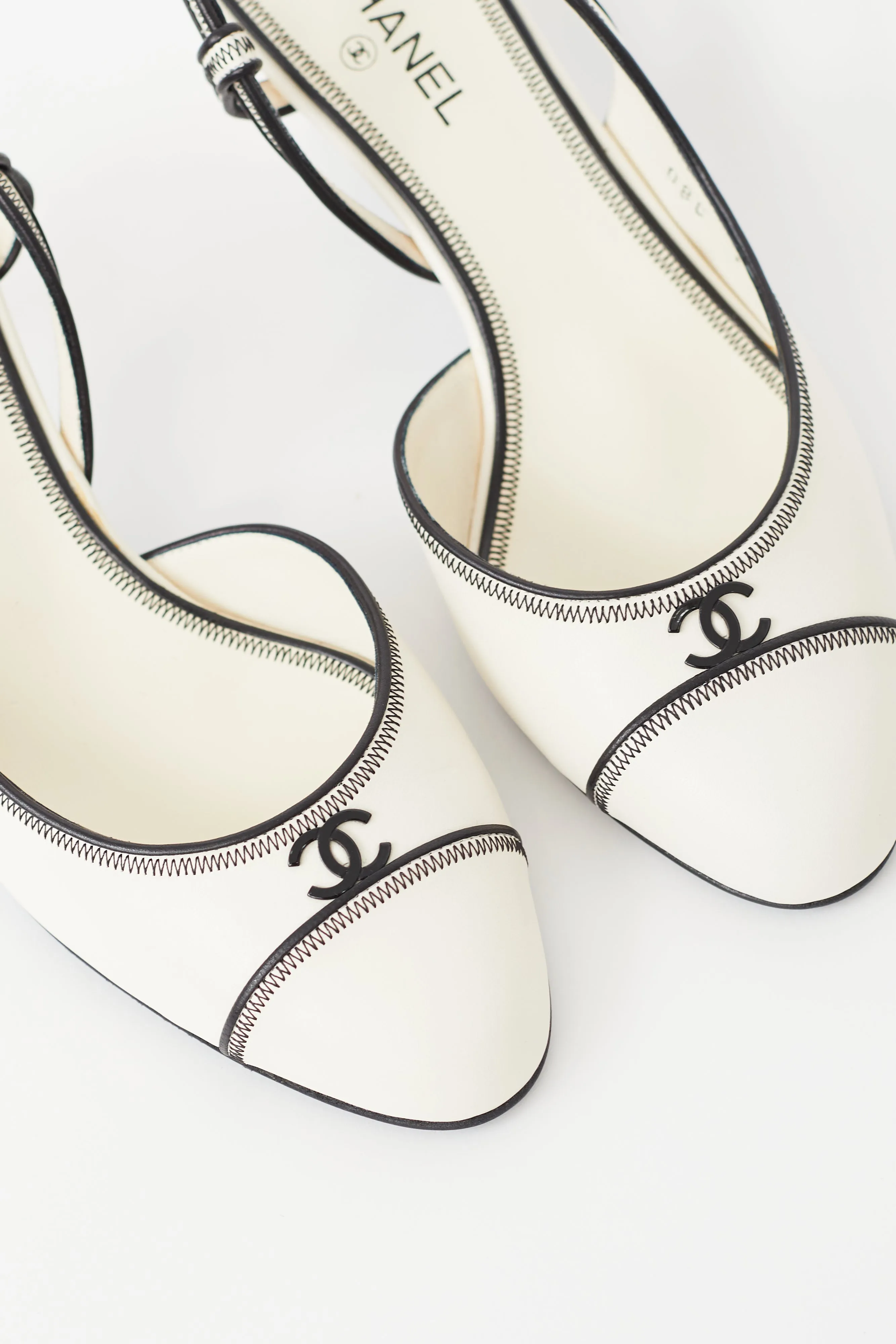 White & Black Slingback Heel