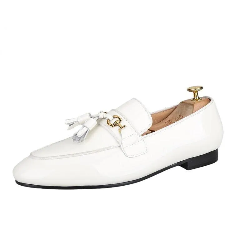 White Patent Leather Men Loafers - Men Shoes