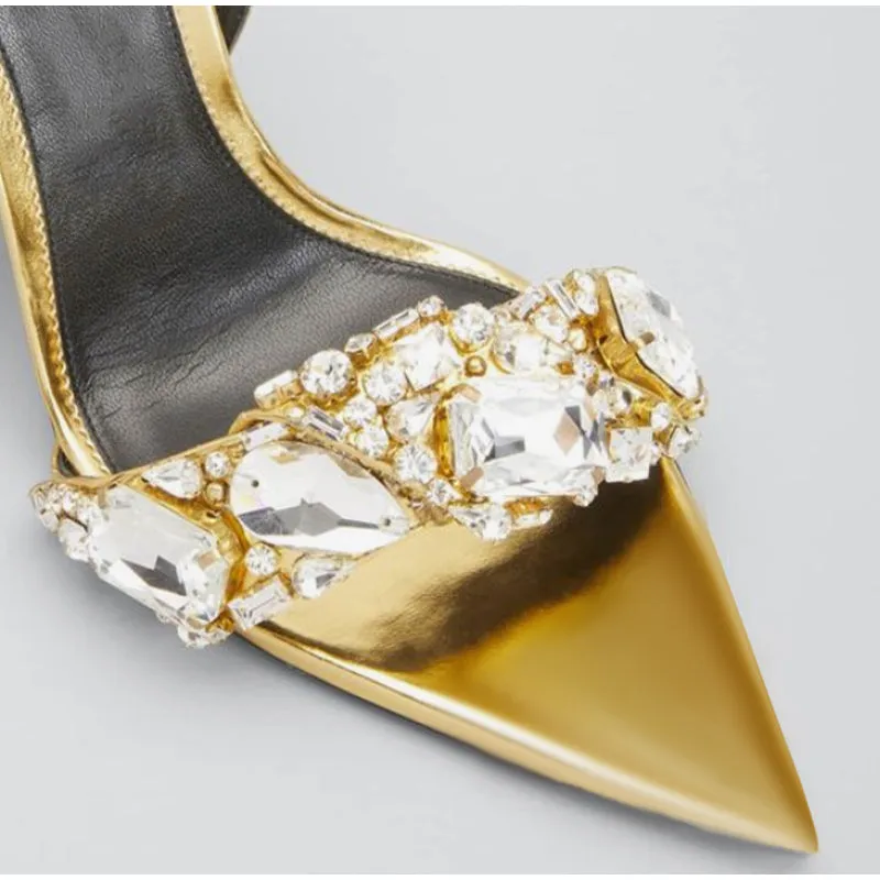 Women Sandals Female Pu Pointed Toe Crystal Fashion