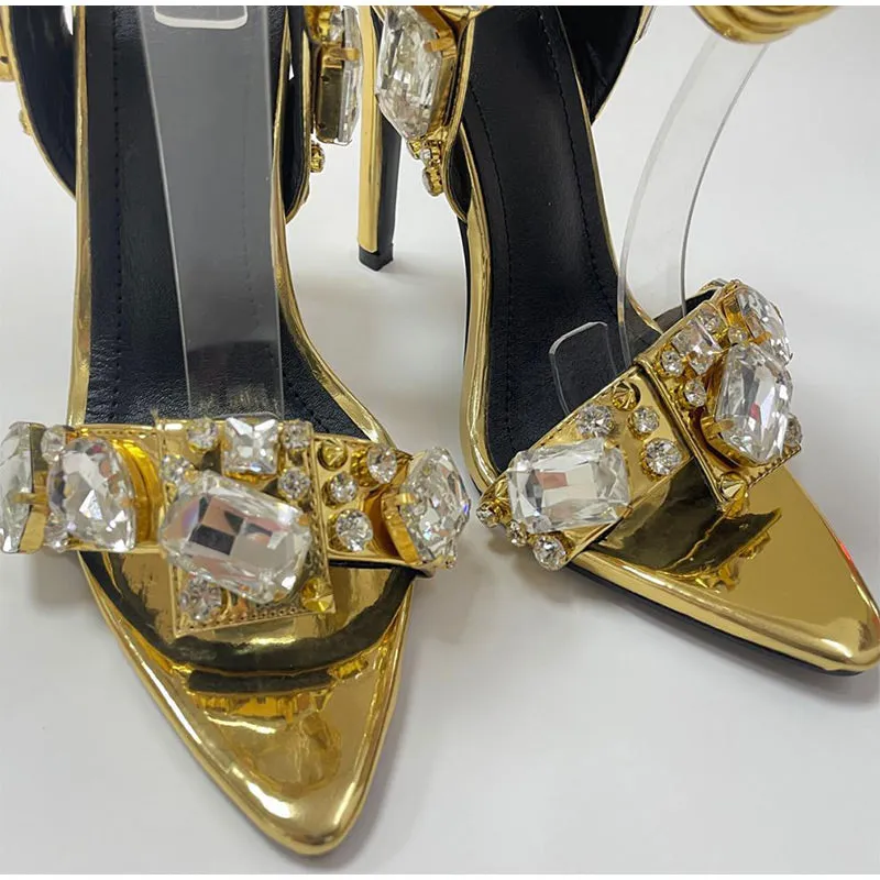 Women Sandals Female Pu Pointed Toe Crystal Fashion