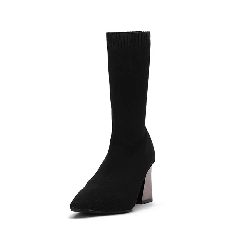 Women's Autumn High-Heeled Stretch Sock Boots